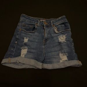 blue jean ripped shorts